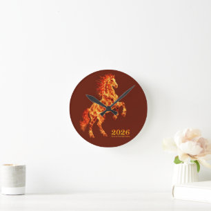 2026 Year of the Fire Horse Round Clock