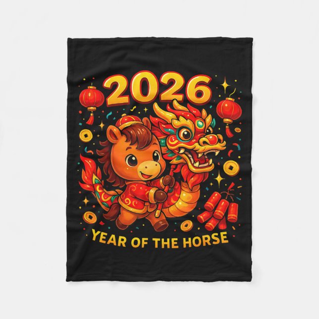 2026 Year Of The Horse Cute Lunar Newyear Art  Fleece Blanket (Front)