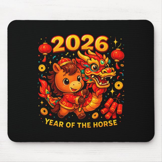 2026 Year Of The Horse Cute Lunar Newyear Art  Mouse Mat (Front)