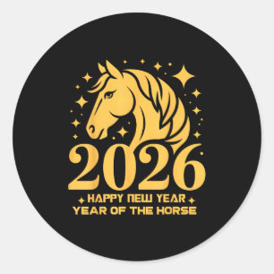 2026 Year Of The Horse Floral Zodiac Art Lunar New Classic Round Sticker