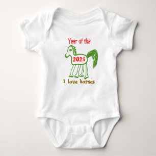  2026 Year of the Horse Fun Green Horse Baby Bodysuit