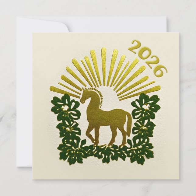 2026 Year of the Horse Gold Design Holiday Card (Front)
