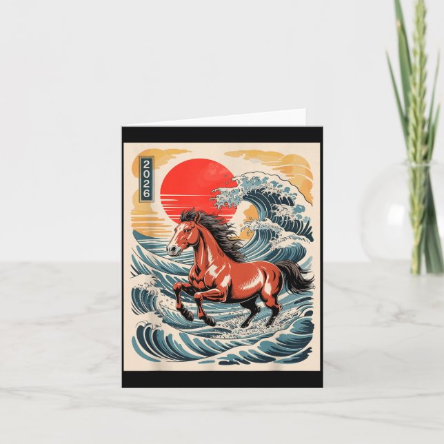 2026 Year Of The Horse Japanese Wave Art Lunar New Card (Front)