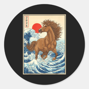 2026 Year Of The Horse Japanese Wave Art Lunar New Classic Round Sticker