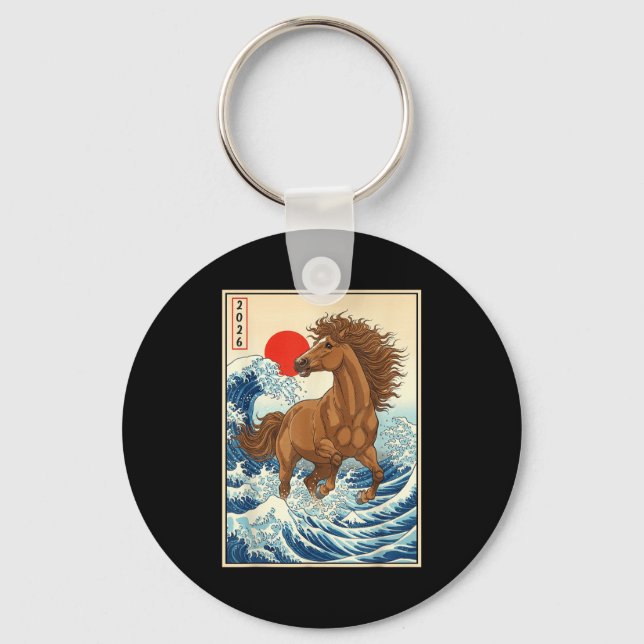 2026 Year Of The Horse Japanese Wave Art Lunar New Key Ring (Front)