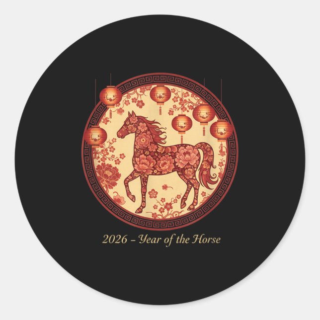2026 Year Of The Horse Lantern Design – Floral Zod Classic Round Sticker (Front)