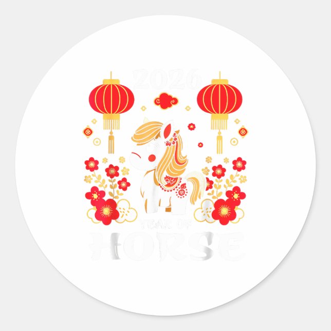 2026 Year Of The Horse Lunar New Year 2026 Chinese Classic Round Sticker (Front)