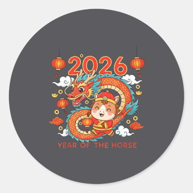 2026 Year Of The Horse Lunar New Year Chinese  Classic Round Sticker (Front)