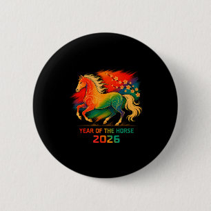 2026 Year Of The Horse Vibrant Zodiac Blossom Art  6 Cm Round Badge
