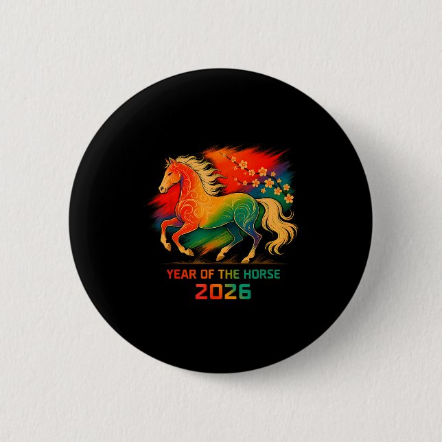 2026 Year Of The Horse Vibrant Zodiac Blossom Art  6 Cm Round Badge (Front)