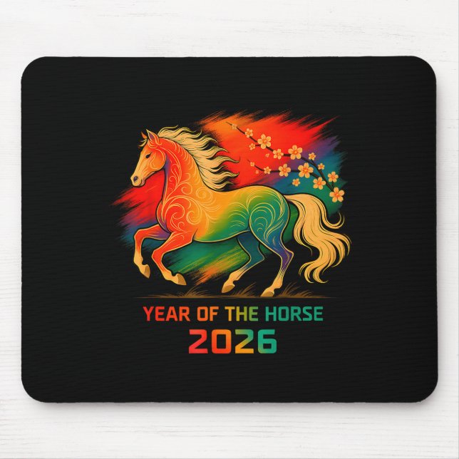2026 Year Of The Horse Vibrant Zodiac Blossom Art  Mouse Mat (Front)