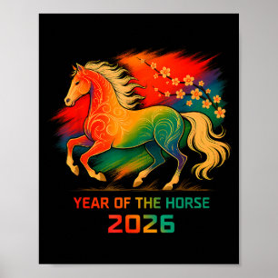 2026 Year Of The Horse Vibrant Zodiac Blossom Art  Poster