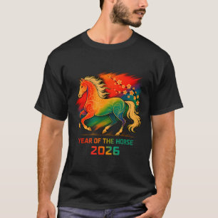 2026 Year Of The Horse Vibrant Zodiac Blossom Art T-Shirt