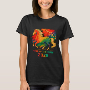 2026 Year Of The Horse Vibrant Zodiac Blossom Art T-Shirt
