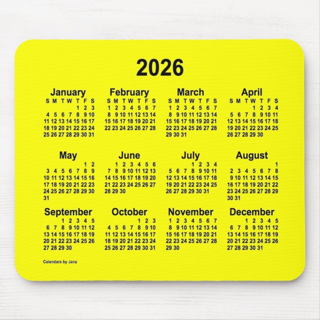 2026 Yellow Calendar by Janz Mouse Pad (Front)