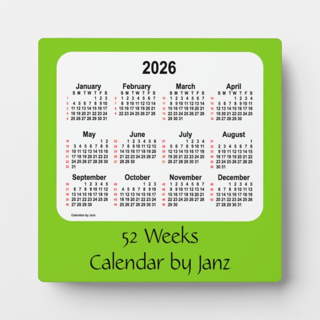 2026 Yellow Green 52 Weeks Calendar by Janz Plaque (Front)