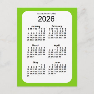 2026 Yellow Green 6 Month Mini Calendar by Janz Postcard