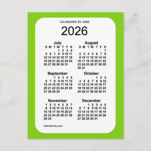 2026 Yellow Green 6 Month Mini Calendar by Janz Postcard