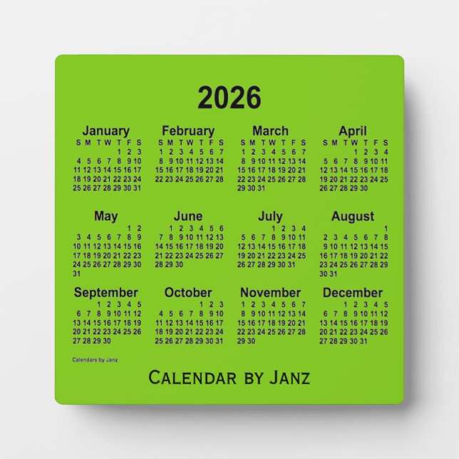 2026 Yellow Green Desk Calendar by Janz Plaque (Front)