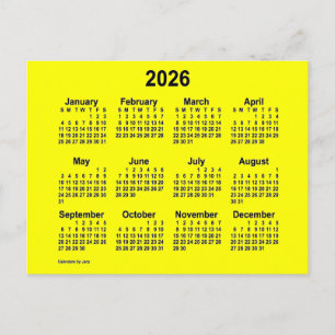2026 Yellow Mini Calendar by Janz Postcard