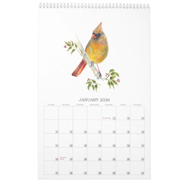 2026Backyard Birds in Watercolor Calendar (Jan 2026)
