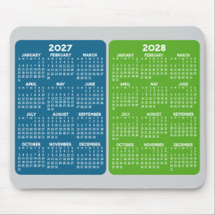 2027 2028 2 Year Calendar - year view blue green Mouse Mat