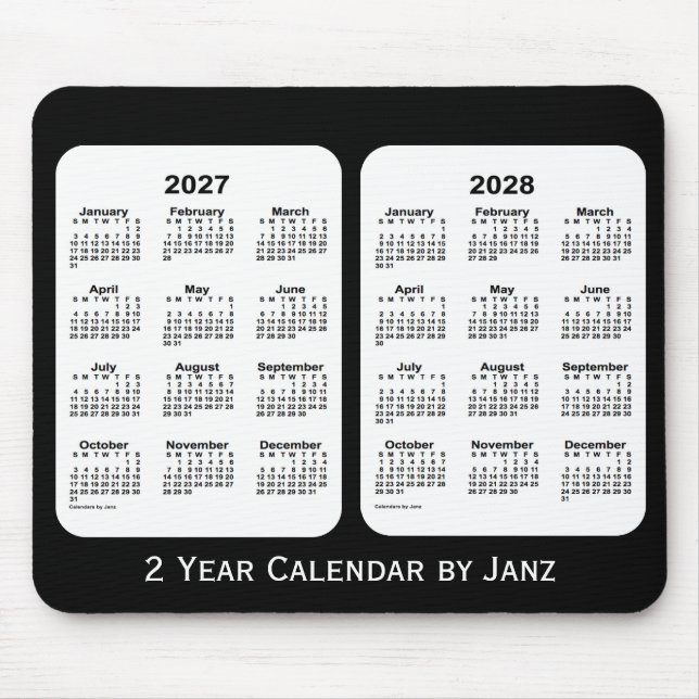 2027-2028 Black and White 2 Year Calendar by Janz Mouse Mat (Front)