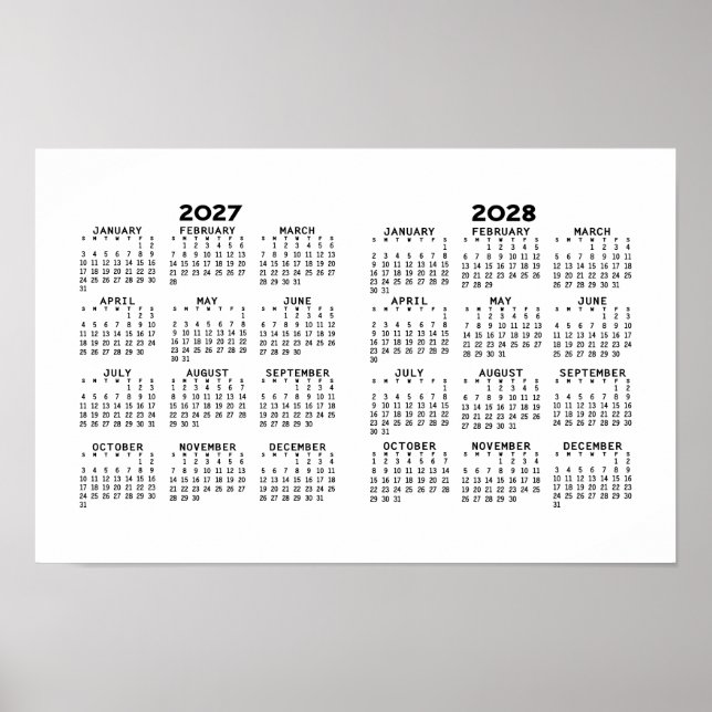 2027 2028 Calendar - Basic Minimal 2 year Poster (Front)