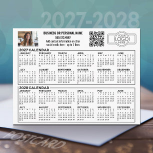 2027 2028 Calendar with logo, QR Code, Photo Postcard