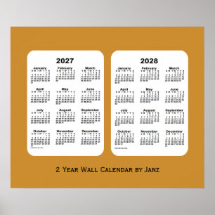 2027-2028 Gold 2 Year Wall Calendar by Janz Poster