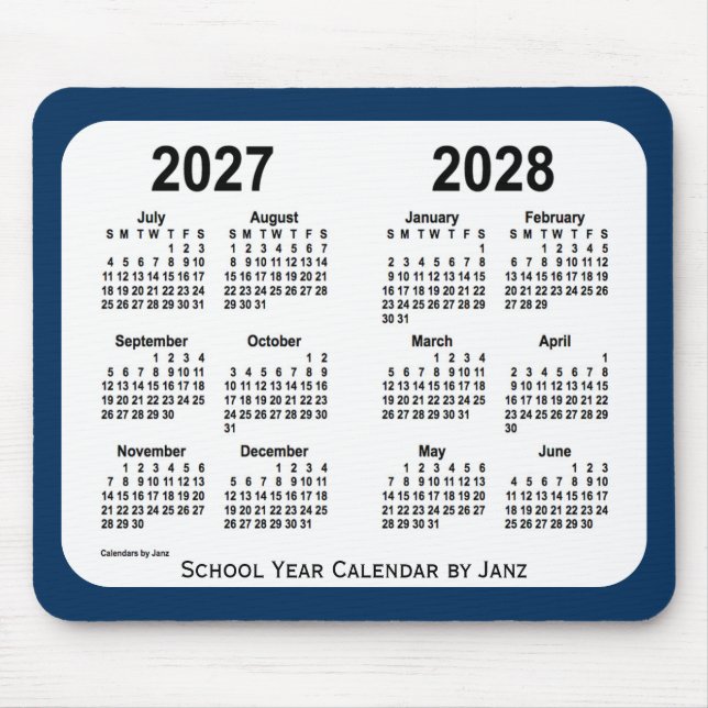 2027-2028 Police Box Blue School Calendar by Janz Mouse Mat (Front)