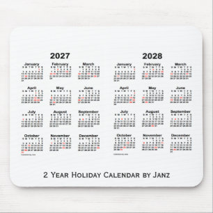 2027-2028 White 2 Year Holiday Calendar by Janz Mouse Mat