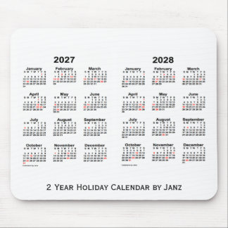 2027-2028 White 2 Year Holiday Calendar by Janz Mouse Mat
