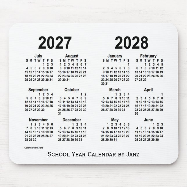 2027-2028 White School Calendar by Janz Mouse Mat (Front)