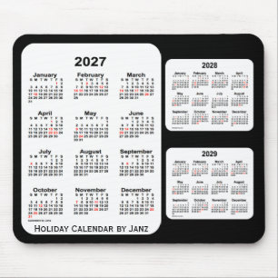 2027-2029 Black 3 Year Holiday Calendar by Janz Mouse Mat