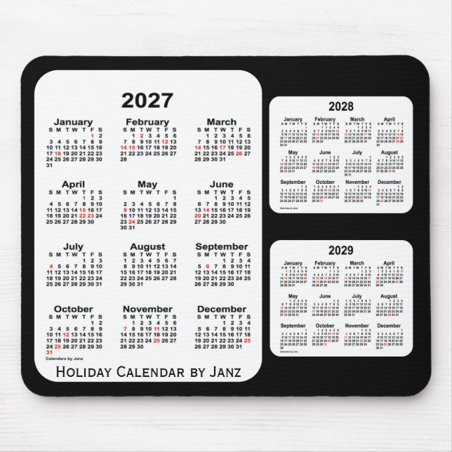 2027-2029 Black 3 Year Holiday Calendar by Janz Mouse Mat (Front)