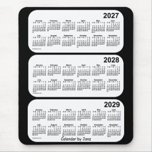 2027-2029 Black and White 3 Year Calendar by Janz Mouse Mat