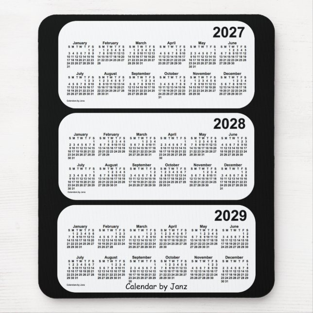 2027-2029 Black and White 3 Year Calendar by Janz Mouse Mat (Front)