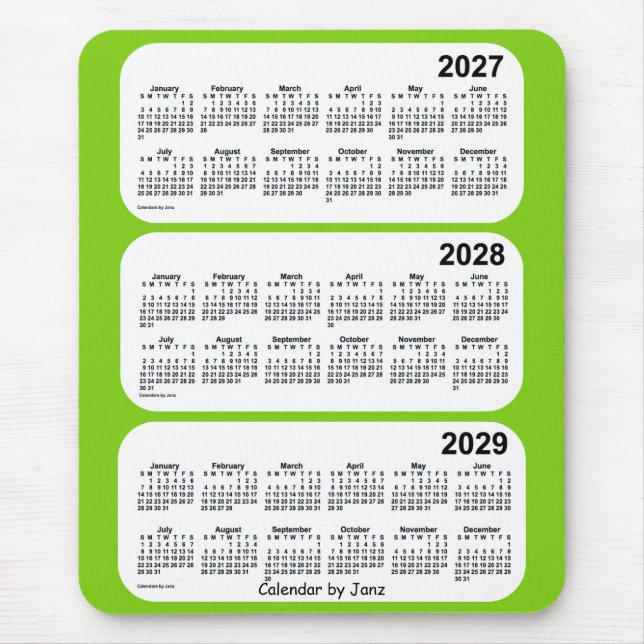 2027-2029 Yellow Green 3 Year Calendar by Janz Mouse Mat (Front)