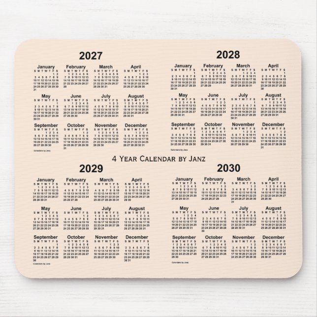 2027-2030 Antique White 4 Year Calendar by Janz Mouse Mat (Front)