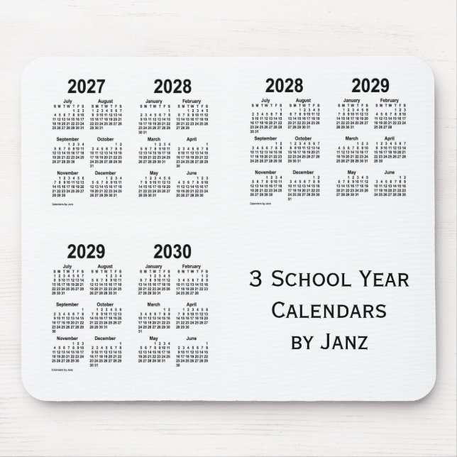 2027-2030 White 3 School Year Calendars by Janz Mouse Mat (Front)