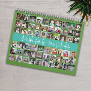 2027 - 60 Photo Custom Modern Family Green Teal Calendar