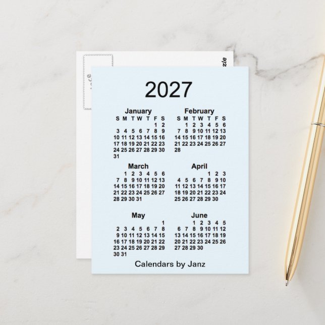 2027 Alice Blue 6 Month Mini Calendar by Janz Postcard (Front/Back In Situ)