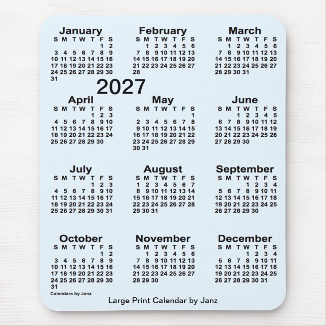2027 Alice Blue Large Print Calendar by Janz Mouse Mat (Front)
