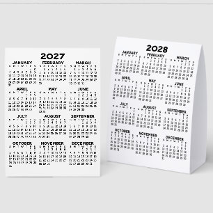 2027 and 2028 Minimalist Simple Black Calendar