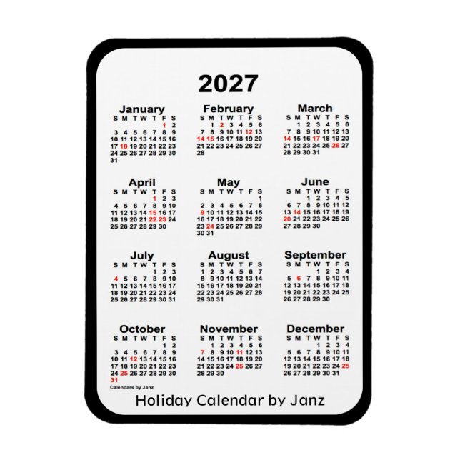 2027 Black Holiday Calendar by Janz Magnet (Vertical)