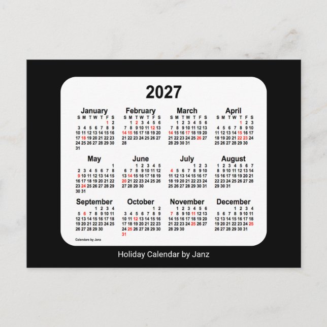 2027 Black Holiday Mini Calendar by Janz Postcard (Front)