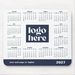 2027 Blue Business Logo Promotional Calendar Mouse Mat