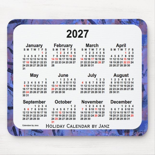 2027 Blue Holiday Art Calendar by Janz Mouse Pad (Front)
