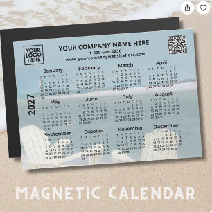 2027 Business Logo QR Beach Calendar Magnet 